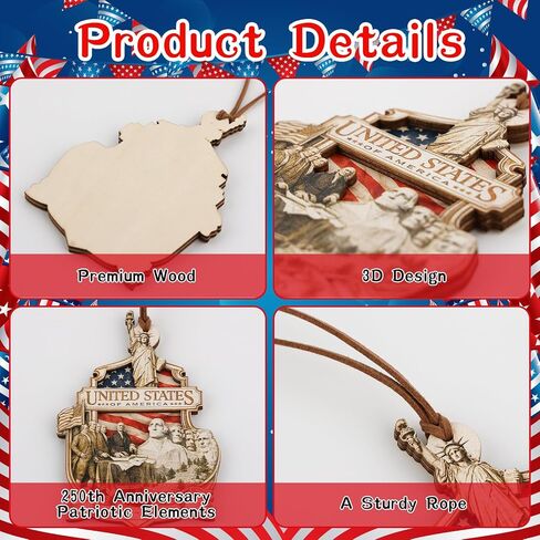 250th Anniversary Ornament American Patriotic Wooden Commemorative Hanging Decor 4th of July Independence Day Decorations Holiday Home Decor Gifts for Patriots in Saudi Arabia