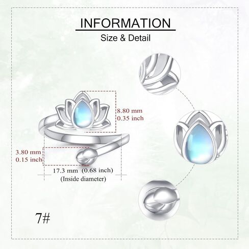 Lotus Ring 18K White Gold Plated Moonstone Just Breathe Encouragement Flower Adjustable Ring Lotus Jewelry Gifts for Women Mom in Saudi Arabia