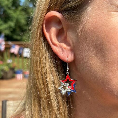 2 Pairs Patriotic Earrings for Women Accessories, 4th of July Earring for Holiday Party Independence Memorial Veterans Day Red White and Blue Jewelry (2 Pairs 4th of July Star Drop Set 1) in Saudi Arabia