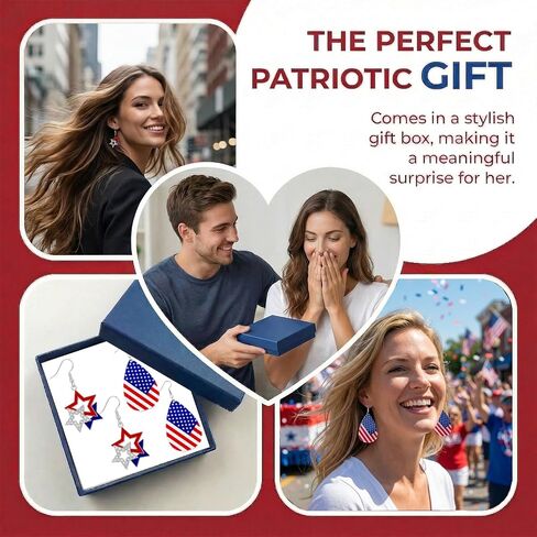 2 Pairs Patriotic Earrings for Women Accessories, 4th of July Earring for Holiday Party Independence Memorial Veterans Day Red White and Blue Jewelry (2 Pairs 4th of July Star Drop Set 1) in Saudi Arabia