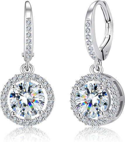 Moissanite Dangle Earrings, Hypoallergenic Trendy Silver Dangle Earrings 2.0ct (1.0ct*2) Round Cut Lab Created D Color Moissanite Gold Hoop Drop Earring for Women Lady in Saudi Arabia