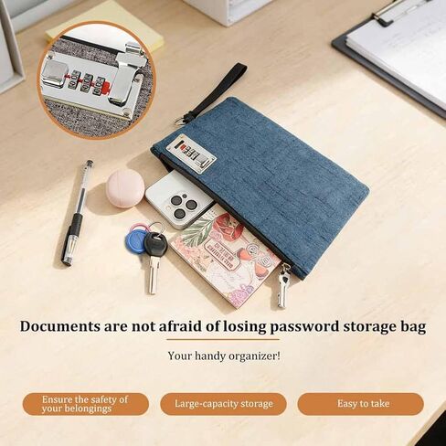 2 Pack Money Bag with Lock, 6.5x10 Inch Durable Oxford Cloth Cash Pouch Bank Bags Locking Bag Purse for Cash, Passports, Jewelry, Credit Cards and Valuable Storage(COLOR:Blue+Grey) in Saudi Arabia