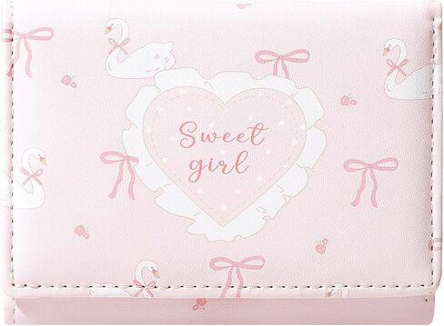 Small Cutest Wallet with Swan Coquette Bow Print ID Credit Card Holder for Women Girls (PINK) in Saudi Arabia