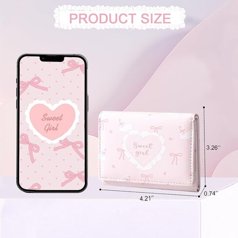 Small Cutest Wallet with Swan Coquette Bow Print ID Credit Card Holder for Women Girls (PINK) in Saudi Arabia