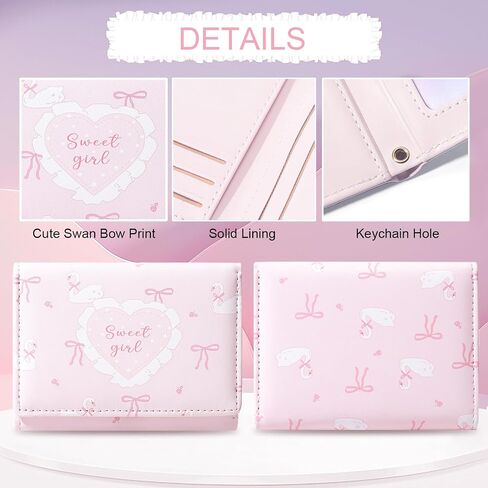 Small Cutest Wallet with Swan Coquette Bow Print ID Credit Card Holder for Women Girls (PINK) in Saudi Arabia