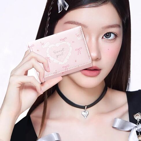 Small Cutest Wallet with Swan Coquette Bow Print ID Credit Card Holder for Women Girls (PINK) in Saudi Arabia