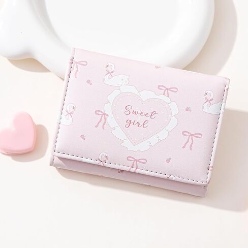 Small Cutest Wallet with Swan Coquette Bow Print ID Credit Card Holder for Women Girls (PINK) in Saudi Arabia