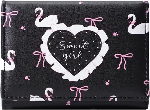 Small Cutest Wallet with Swan Coquette Bow Print ID Credit Card Holder for Women Girls (PINK) in Saudi Arabia