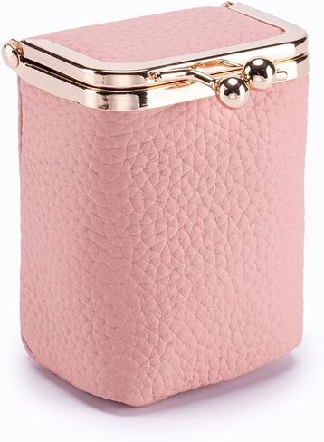 Genuine Leather Patterned Golden Bag, High-End Lipstick Storage, Kiss Lock Coin Purse for Travel Earrings Rings(Blue) in Kuwait