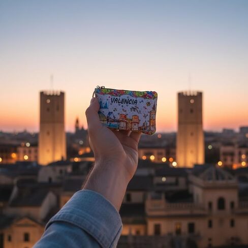 Valencia Coin Purse | Small Zipper Wallet with Keychain Ring | Exclusive City Landmark Design | Unique Souvenir and Gift from Spain in Saudi Arabia