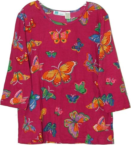 LA CERA Women's Printed Knit Top - 100% Cotton, Round Neckline with Long Sleeves and Pull-on Closure for Women in Kuwait