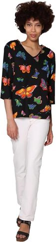LA CERA Women's Printed Knit Top - 100% Cotton, Round Neckline with Long Sleeves and Pull-on Closure for Women in Kuwait