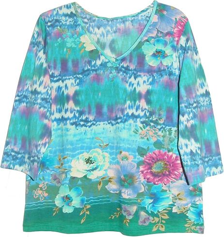 LA CERA Women's Printed Knit Top - 100% Cotton, Round Neckline with Long Sleeves and Pull-on Closure for Women in Kuwait