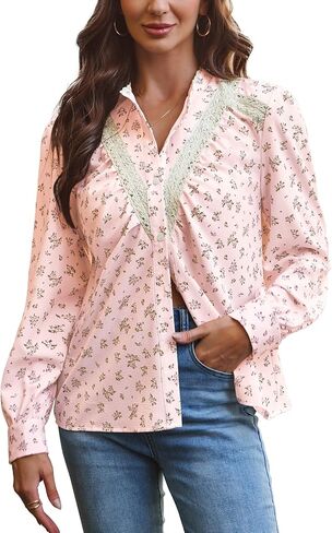 Button Down Shirts For Women Printed Blouses Long Sleeve Shirts Dress Business Work Casual Tops O-Neck Outfits in Saudi Arabia