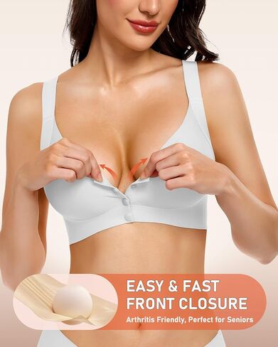 Gailife Jelly Front Closure Bras for Women No Underwire Wireless Comfort Mastectomy Post Surgery Bralettes for Older Women-White,XL in Saudi Arabia