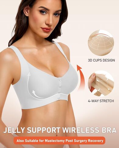 Gailife Jelly Front Closure Bras for Women No Underwire Wireless Comfort Mastectomy Post Surgery Bralettes for Older Women-White,XL in Saudi Arabia