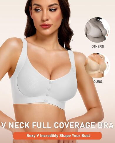 Gailife Jelly Front Closure Bras for Women No Underwire Wireless Comfort Mastectomy Post Surgery Bralettes for Older Women-White,XL in Saudi Arabia