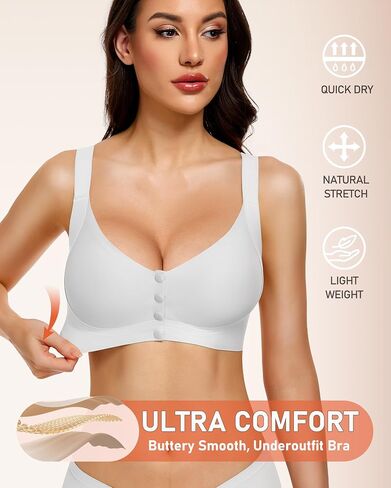 Gailife Jelly Front Closure Bras for Women No Underwire Wireless Comfort Mastectomy Post Surgery Bralettes for Older Women-White,XL in Saudi Arabia