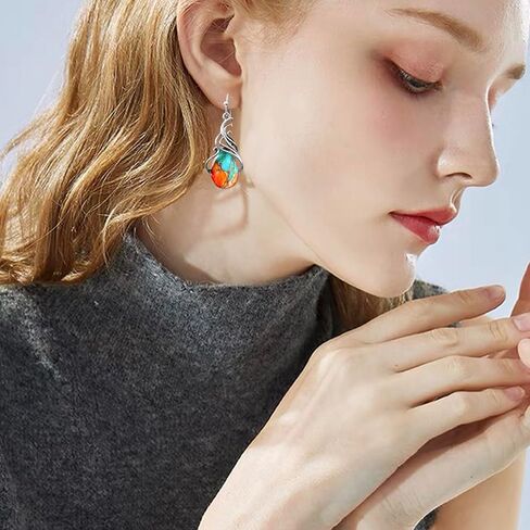 Bohemian Retro Silver Turquoise Stone Teardrop Tribal Dangle Drop Earrings Vintage Alloy Geometry Earrings For Women in Saudi Arabia