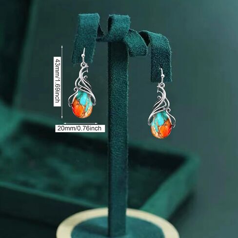 Bohemian Retro Silver Turquoise Stone Teardrop Tribal Dangle Drop Earrings Vintage Alloy Geometry Earrings For Women in Saudi Arabia