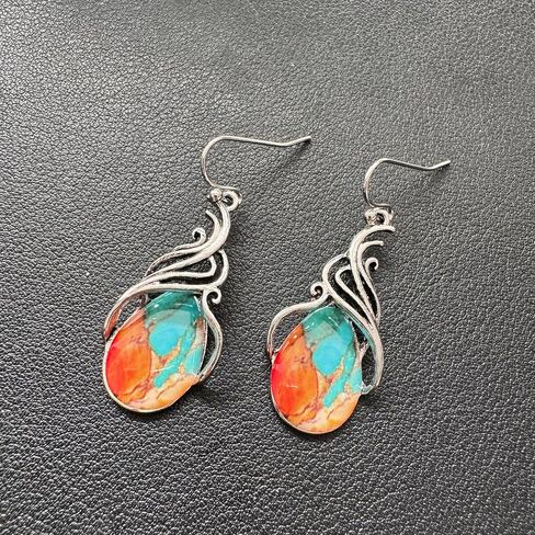 Bohemian Retro Silver Turquoise Stone Teardrop Tribal Dangle Drop Earrings Vintage Alloy Geometry Earrings For Women in Saudi Arabia