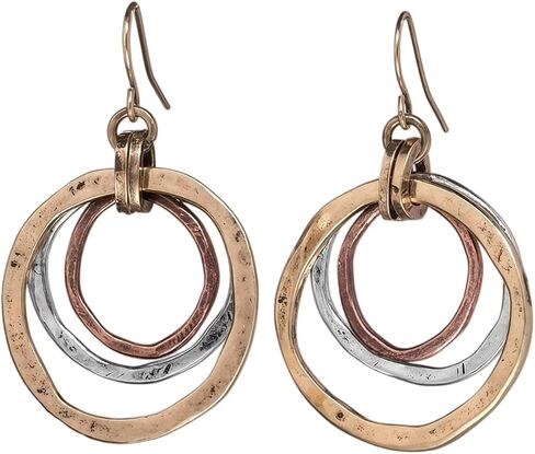 Boho Earrings for Women Mixed Metal,3-Tone Silver Gold Copper Hammered Texture Spiral Earring,Maze Dangle Earrings Jewelry Gifts for Women,Concert Accessories in Saudi Arabia