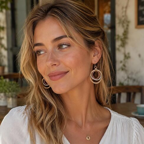 Boho Earrings for Women Mixed Metal,3-Tone Silver Gold Copper Hammered Texture Spiral Earring,Maze Dangle Earrings Jewelry Gifts for Women,Concert Accessories in Saudi Arabia