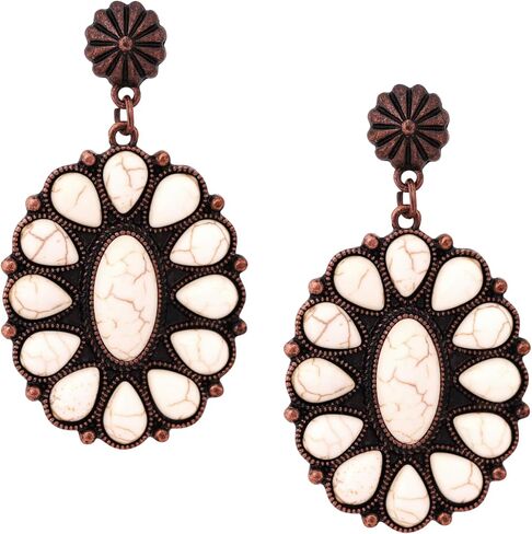 MINACHI Vintage Bohemian Created White Turquoise Dangle Drop Earrings, Boho Summer Jewelry Gift for Women (4) in Kuwait