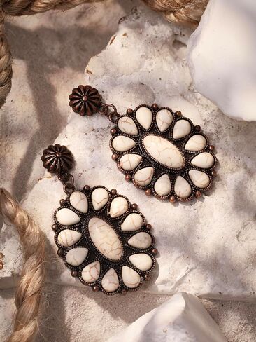 MINACHI Vintage Bohemian Created White Turquoise Dangle Drop Earrings, Boho Summer Jewelry Gift for Women (4) in Kuwait