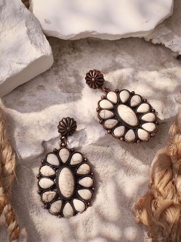 MINACHI Vintage Bohemian Created White Turquoise Dangle Drop Earrings, Boho Summer Jewelry Gift for Women (4) in Kuwait