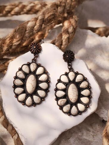 MINACHI Vintage Bohemian Created White Turquoise Dangle Drop Earrings, Boho Summer Jewelry Gift for Women (4) in Kuwait