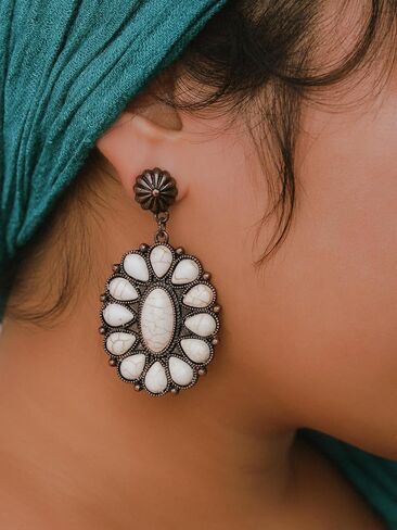 MINACHI Vintage Bohemian Created White Turquoise Dangle Drop Earrings, Boho Summer Jewelry Gift for Women (4) in Kuwait