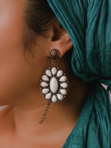 MINACHI Vintage Bohemian Created White Turquoise Dangle Drop Earrings, Boho Summer Jewelry Gift for Women (4) in Kuwait