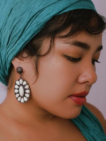 MINACHI Vintage Bohemian Created White Turquoise Dangle Drop Earrings, Boho Summer Jewelry Gift for Women (4) in Kuwait