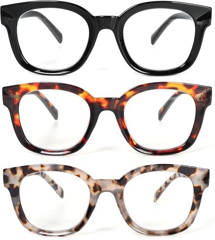 REAVEE 3 Pack Fashion Oversized Reading Glasses for Women, Blue Light Blocking Computer Readers with Spring Hinge in Saudi Arabia