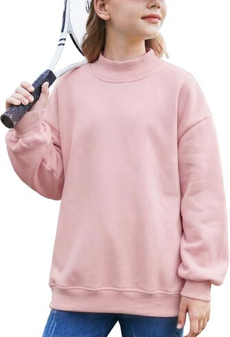 Girls Mock Neck Sweatshirt Oversized Fleece Lined Cozy Pullover Top For 7-16Y in Saudi Arabia