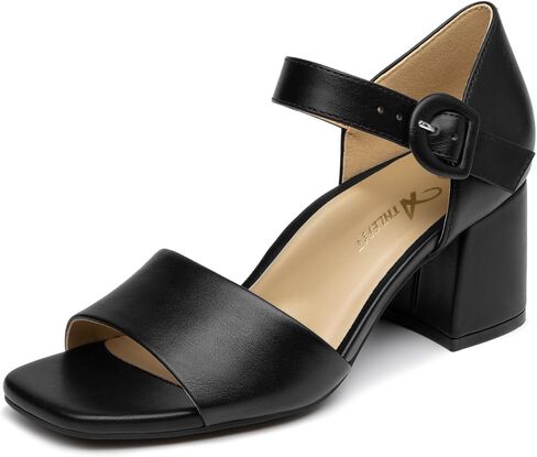 Athlefit Women's Orthopedic Arch Support Chunky Low Heels Orthotic Comfortable Square Open Toe Dress Heels for Office Work Walking in Saudi Arabia