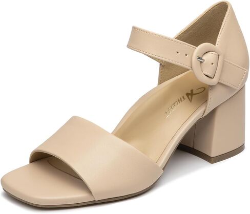 Athlefit Women's Orthopedic Arch Support Chunky Low Heels Orthotic Comfortable Square Open Toe Dress Heels for Office Work Walking in Saudi Arabia