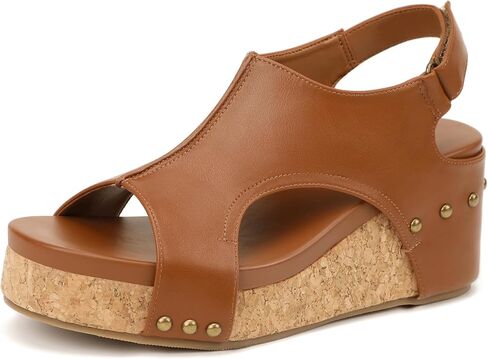 IDIFU IN3 Women's Platform Wedge Sandals Cork Open Toe Comfortable Casual Dressy Summer Lightweight Adjustable Slingback Platform Wedge Shoes Sandals in Kuwait
