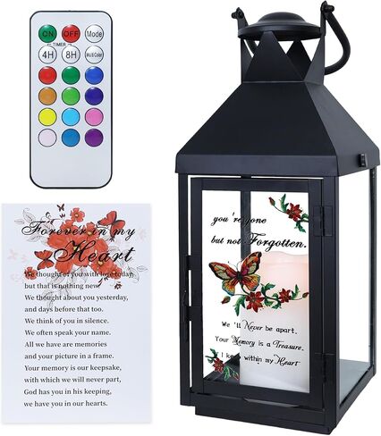 DECSPAS Memorial Lanterns, Bereavement Gifts in Memory of a Loved One, Red Cardinals Remembrance Sympathy Gifts for Loss of Mother & Father & Friend with LED Candle, Remote, Card (Black) in Saudi Arabia