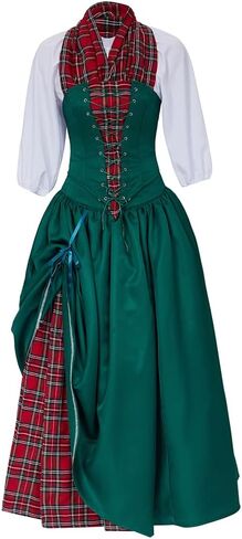 Christmas Caroler Costume Set Women Highland Scottish Plaid Dress Civil War Southern Belle Costume in Saudi Arabia