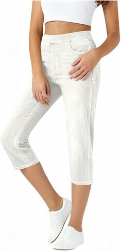 Hvyesh Jeggings for Women Capri Leggings Pull-On Elastic Waist Stretch Jeans Legging with Pocket Denim Capris Pants Casual in Saudi Arabia