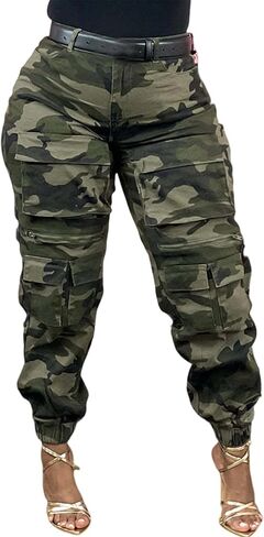 Unybwonn Women Baggy Cargo Jeans Camo Army Fatigue Wide Leg High Waisted Denim Pants Plus Size Camouflage Jean Trousers in Saudi Arabia