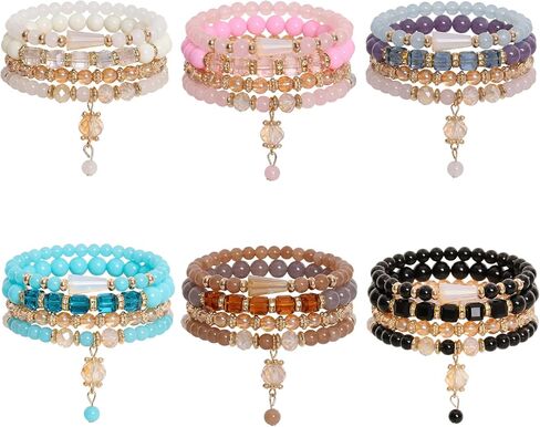 Bohemian Bead Bracelet Sets for Women 6 Sets Boho Stackable Stretch Bracelets Pendant Charm Bangles Bracelet Jewelry for Summer Beach Gifts in Saudi Arabia