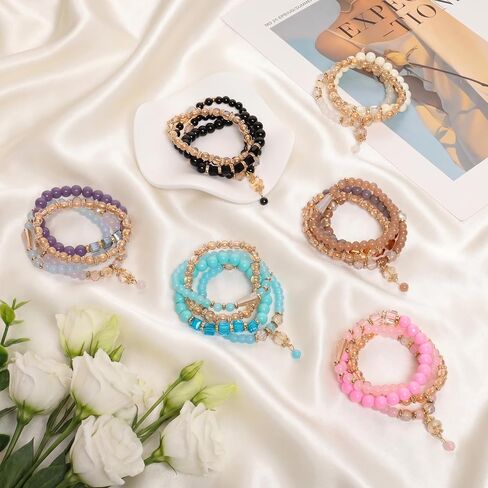 Bohemian Bead Bracelet Sets for Women 6 Sets Boho Stackable Stretch Bracelets Pendant Charm Bangles Bracelet Jewelry for Summer Beach Gifts in Saudi Arabia