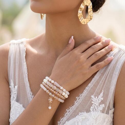 Bohemian Bead Bracelet Sets for Women 6 Sets Boho Stackable Stretch Bracelets Pendant Charm Bangles Bracelet Jewelry for Summer Beach Gifts in Saudi Arabia
