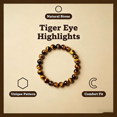 ANNIE WU Natural Tiger Eye Bracelet for Men Women, Genuine Tiger Eye Stone Beaded Stretch Bracelet, 8mm Crystal Bead Energy Bracelet, Handmade Meditation Yoga Jewelry, Spiritual Protection Gift in Saudi Arabia