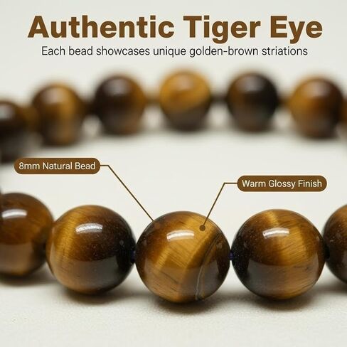 ANNIE WU Natural Tiger Eye Bracelet for Men Women, Genuine Tiger Eye Stone Beaded Stretch Bracelet, 8mm Crystal Bead Energy Bracelet, Handmade Meditation Yoga Jewelry, Spiritual Protection Gift in Saudi Arabia