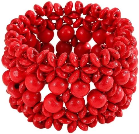 Zian Bohemian Wooden Beaded Bracelets for Women Handmade Colorful Wide Chunky Elastic Stretch Bracelets Boho Wristband Summer Beach Jewelry in Saudi Arabia