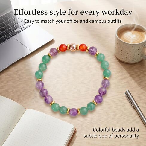 ALITTLECAR Natural Gemstone Stretch Bracelet for Women, 7.5" Elastic Round Beads, Handmade Crystal Jewelry, Positive Energy Balance Bracelet, Gift for Her in Saudi Arabia